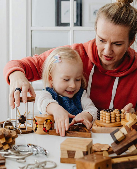 Mother and child cooking in kitchen